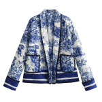 ZEVITY Naiste Vintage Tindimaali Prindiga Avatud Koega Tepitud Puuvillane Jope Naiste Stiilne Retro Kimono Mantel Topid CT5387 M gray
