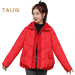 Naiste talvejope v&otilde;lts Kaheosaline t&otilde;mblukuga n&ouml;&ouml;biga suletav polsterdatud kapuutsiga alla keeratav krae Puhasv&auml;rviline &otilde;huke l&uuml;hike udupuuvillane t&auml;itejope XXXL punane