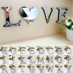 26 Letters DIY 3D Peegel Akr&uuml;&uuml;l Seinakleebised Kleebised Seinamaaling koduse pulmade kaunistamiseks a