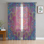 India Boho Paisley tekstuuriga &scaron;ifoonist l&auml;bipaistvad kardinad elutuppa magamistoa kodukaunistusteks akna Voiles t&uuml;llkardinad W135 x H115cm x1&Rod Pocket