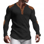 Meeste dressipluus Patchwork Retro V-kaelusega n&ouml;&ouml;bid Vahvlitekstuuriga pullover Colorblock Slim Fit Igap&auml;evaseks kandmiseks Sport Puhkusetop M khaki