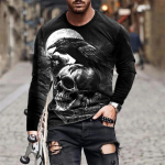 Skull Print Meester&otilde;ivad Vintage meeste pikkade varrukatega T-s&auml;rk Meeste r&otilde;ivad Mood vabaaja meeste s&auml;rgid Skull Graphic T-s&auml;rk top S