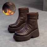 Johnature Mitmek&uuml;lgsed ehtsast nahast l&uuml;hikesed saapad Retro &uuml;mmarguse ninaga Paksu tallaga kiiludega naiste kingad 34-Plush