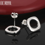 925 Sterling Silver Square Round Piercing Earrings Fashion Wedding Jewelry 1.10*1.10cm
