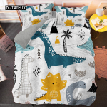 Multikas Dinosaurus Voodipesukomplekt &Uuml;heinimesevoodi, Queen-suurus, King-suurus Boho Tekk/Tekikott Pol&uuml;ester Tepitud Kate Padjap&uuml;&uuml;r Pehme Voodipesu EU single(135x200cm) gray