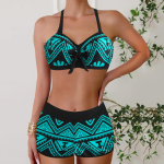 Naiste bikiinid ujumisriided prinditud ujumisriided pitsidega bikiinide komplekt Seksikas supelkost&uuml;&uuml;m naiste suvine rannabikiinid kaheosaline XS sinine