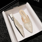 Naiste suvised uued kingad, moodsad sussid, Jaapani stiilis terava ninaga vabaaja sandaalid, t&uuml;drukute sobivad kleidi kontsad, muulad, slaidid 35 khaki