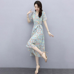 Sifoonkleit Naiselik temperament Elegantne v&ouml;&ouml;koht &Otilde;huke prantsuse lilleline pikk kleit, mida saab pitseerida salendav &otilde;huke naiste &scaron;ifoonkleit XXL