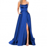 Prom Maxi Kleit Elegantne satiinist &otilde;htukleit spagetirihmadega, k&otilde;rgete l&otilde;hedega k&uuml;ljetaskutega ballibanketiks v&otilde;i peoks M tumesinine v&auml;rv