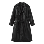 Naiste mantlid Kunstnahast rev&auml;&auml;r Tuulejokk PU avara kolmerealise n&ouml;&ouml;biga Treeningmantel Klassikaline v&ouml;&ouml;ga mantel S&uuml;gis-talv v&auml;limine riietus S must