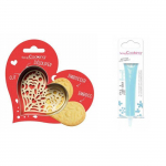 Kit pour biscuit en relief Coeur + Stylo au chocolat bleu pastel