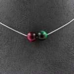 Pierres et Min&eacute;raux. Collier 2 perles Oeil de Tigre Multicolore 8 mm. Chaine en acier Collier femmes, hommes. Taille personnalisabl