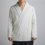 Hiina stiilis Tang &uuml;likond Hanfu Meeste linane pikak&auml;eline diagonaalse n&ouml;&ouml;pauguga top Retro puuvilla-linasegust jakk Zen ilmikute r&uuml;&uuml; XXXXL valge