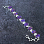 Natural Copper Purple Turquoise Gemstone 925 Sterling Silver Bracelet 7-8 w2k00