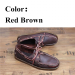 Men Women Genuine Leather Docksides Classic Boat Shoes,Homme Femme Navy Blue-Red Plus Size 36-46 Brand Flats Loafers A085 45