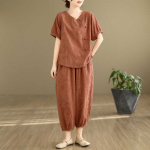 Vintage Komplekt Puuvillane Linane Jacquard Hanfu Topid+p&uuml;ksid Komplekt Meditatsioon Jooga Tai Chi V&auml;ljas K&auml;imis&uuml;likond XXL oranž