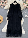 S&uuml;gisene Vintage Naiste Drapeeritud L&otilde;tv Midi Kleit Elegantne &Uuml;mar Krae Puhvis Pikk Varrukas Hommikumantel Vabaaja Kleit Uus One Size must