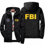 Meeste kapuutsiga spordijakk, FBI tr&uuml;kiga jakk, Kvaliteetne, Tuulekindel, Vabaaja, Moodne, Kevad- ja s&uuml;gishooaeg XXL must