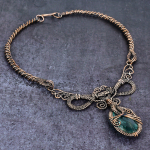 Emerald(Simulated) Gemstone Copper Wire Wrap Jewelry Necklace 18 r6j23