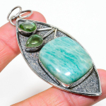 Amazonite, Tsavorite Handmade 925 Sterling Silver Pendant 3.07 y7z53