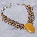 Yellow Septarian, Morganite 925 Sterling Silver Jewelry Necklace 18 j1o53