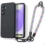 Coque pour samsung galaxy s25 plus (s25+) protection silicone noir antichoc avec bracelet robuste