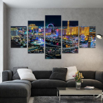 5 paneeliga Las Vegase &ouml;ised dekoratsioonipildid HD-prinditud moodne l&otilde;uendimaaling Seinakunst Modulaarne plakatiraam Kodukaunistus 40x60cm*2 40x80cm*2 40x100cm*1