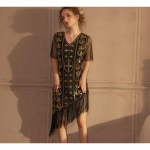 Vanaaegne Gatsby litritega narmastega peokleit - Elegantne ja seksikas &otilde;htukleit banketile ja tantsupeole Small kuld/must