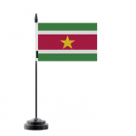Drapeau de Table - Suriname - 14 x 21 cm - Pol&uuml;ester - M&acirc;t en Plastique - Impression Recto/Verso