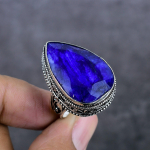 Sapphire(Simulated) 925 Sterling Silver Jewelry Ring Size 9 s6z82