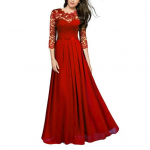 Pruudineiu kleit naistele pitsist lapit&ouml;&ouml;ga pidulikud kleidid &uuml;mara kaelusega L veinipunane v&auml;rv
