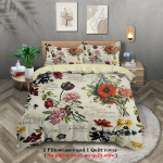 3-osaline retro lillemustriga tr&uuml;kitud voodipesukomplekt, sobilik naiste magamistuppa, queen-, king-, twin-voodile, 1*tekikott+2*padjap&uuml;&uuml;r 135x200cm-EU-Single
