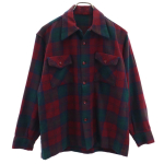 VINTAGE 50s 60s Open collar Check Pattern Long sleeve Open color Flannel shirt Men's Used black