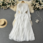 Naiste Prantsuse &Otilde;rn Elegantne V&otilde;rkpitsiga &Otilde;mblustega Pitskleit Suve S&uuml;gise Pikkade Varrukatega Ballikleidid &Otilde;htu S&uuml;nnip&auml;evapeo Kleit One Size lilla