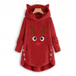 Women Button Coat Christmas embroidery Pullover Loose Sweater Blouse Plus Size XXXXL