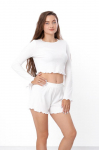 Set (women) &ndash; Soft Cotton, Long Sleeve Crop Top & Shorts, Sleepwear, Any season, 8448-050 HC M