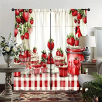 Maasika ja magustoidu mustriga tr&uuml;kitud kardinad, kardinapuu taskuga magamistuba elutuba, kodu kaunistamine, ruumi kaunistamine 29Wx64L(75x166CM)x2