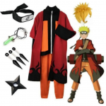 Uzumaki Akatsuki Cosplay Poisid T&uuml;drukud Uzumaki Jakk P&uuml;ksid Peapael Parukas rekvisiidid Lastevorm Kunai Halloweeni kost&uuml;&uuml;m 140 nagu n&auml;idatud v&auml;rv