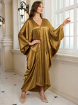 EDOLYNSA 2024 Elegantne Suur Suurus Kaftan Naistele Retro V-kaelaga Nahkhiirevarrukas Pikk Kleit Seksikas Rannakaitse Ujumisriiete Kate Q1793-8783 L kuld