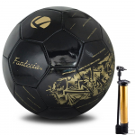 Fantecia Jalgpall Suurus PU Noorte Must Kuldse Tr&uuml;kiga Pall, 5, Nahk, Sise-/V&auml;lis-, & T&auml;iskasvanu, must