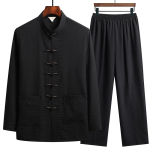 Meeste Hiina Traditsiooniline R&otilde;ivakomplekt S&uuml;giseline Linane Pandlaga S&auml;rk Ida Retro Top+ P&uuml;ksid Tai Chi Hingav &Uuml;likond Hanfu 2osalise Komplekt XS