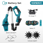 YOFIDRA 1200W Elektriline samblaeemaldaja Elektriline aiakultivaator Aiaharimisriist Muruniiduki t&ouml;&ouml;riist Makita 21V aku tihvti jaoks 2pcs 3.0Ah Battery