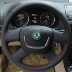 For Skoda Octavia Superb Fabia Skoda Octavia a5 Yeti Original Hand-stitched Leather suede car steering wheel cover style 2
