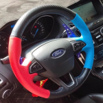 Hand-stitched carbon fiber Leather car Steering Wheel Cover For Ford Focus 3 Kuga Escape C-MAX Ecosport 2016- 1