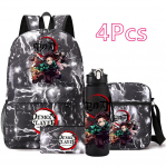 4 tk/komplekt Anime Demon Slayer tr&uuml;kitud seljakott 750 ml veepudeliga teismelisele &otilde;pilasele t&uuml;drukule poisile suur mahutavus veekindel koolikott kingitus