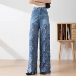 Moodsad Elegantsed Naiste teksap&uuml;ksid K&otilde;rge V&ouml;&ouml;koht Pitsist Patchwork Pantalones L&auml;bipaistev &Uuml;le suurusega Kevadised Vabaaja L&otilde;dvad K&otilde;ikjale Sobivad P&uuml;ksid M sinine