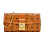 MCM metallist logo monogrammiga tr&uuml;kitud kett-&otilde;larihmaga kaetud l&otilde;uendist ja nahast &auml;&auml;rtega crossbody kott Suur naiste crossbody kott Pruun konjak MYLDSXT01CO001 Basic Set (Bag+Dust Bag)