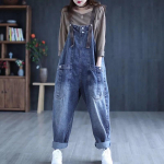 Kevadsuvised naiste retro-suure taskuga lahtised teksakombinesoonid S denim sinine v&auml;rv