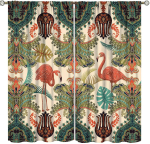 Boheemlaslik Flamingo Kardinad Boho Vintage Etniline Troopiliste Lindude Disain Aknakate Elutuba Veinipunane Hu Kardin Blackout Pol&uuml;ester T&auml;iuslik W100*H160(CM)-Grommet top&2PCS