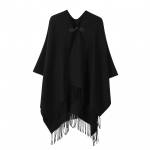 Naiste V-kaelusega kootud poncho keep sangpandlaga &ndash; keskmise pikkusega s&uuml;gis-talvine narmastega sallkardigan One Size must